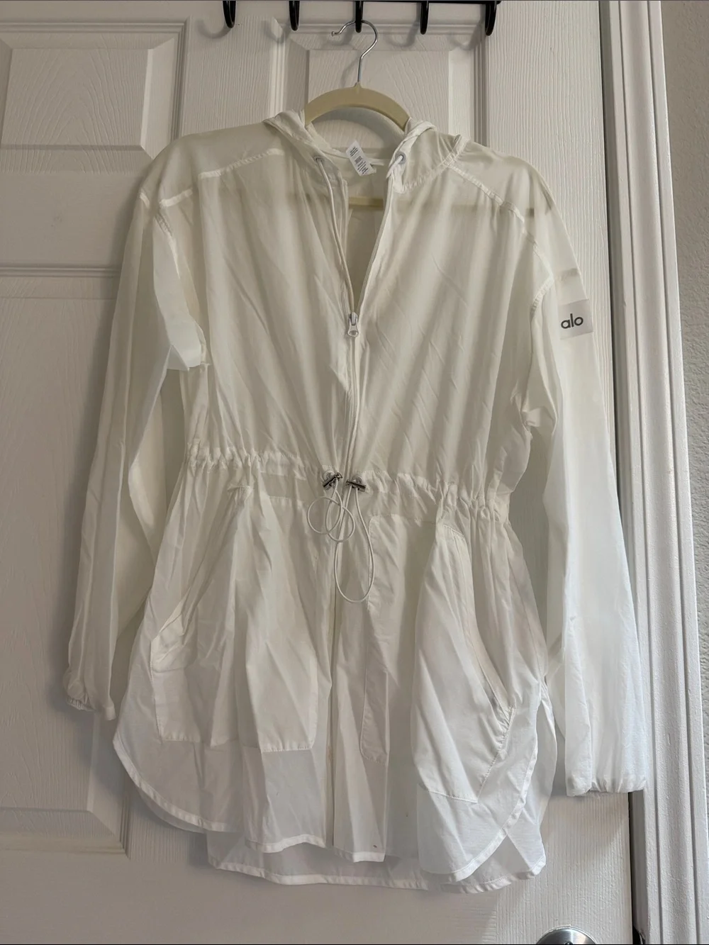 ALO Yoga White Sheer Hooded Zip-Up Jacket